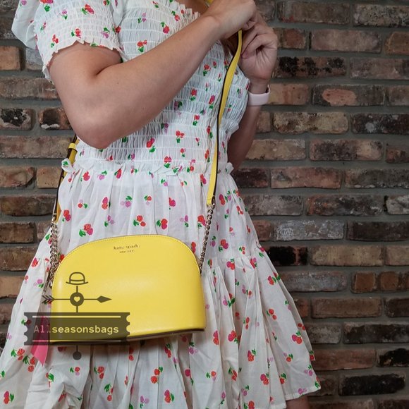 Kate Spade NY New York SMALL Dome Crossbody Yellow Sesame Top Zipper CHRISTMAS